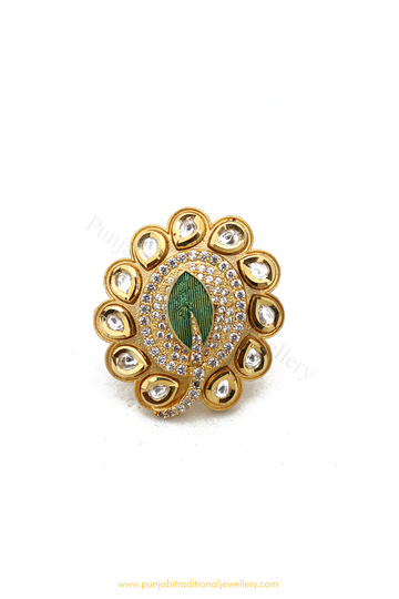 Gold Finished Kundan Ring By PTJ
